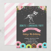 Meisje donuts dinosaurus uitnodiging voor verjaard (Voorkant / Achterkant)