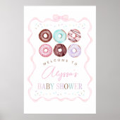 Meisje Donuts en Bow Baby shower Welkomstbord Poster (Voorkant)