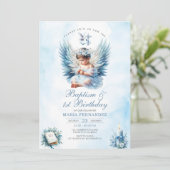 Meisje Doop & 1e Verjaardag Blauw Bloemen Kruis Kaart