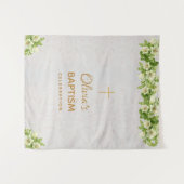 Meisje doop achtergrond | Marble Gold Cross Lelies Wandkleed (Voorkant (horizontaal))