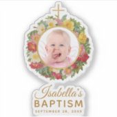 Meisje doop Baby Foto Roos krans Cross Script Sticker (Voorkant)
