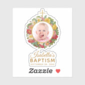 Meisje doop Baby Foto Roos krans Cross Script Sticker (Vel)