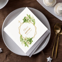 Meisje Doop Bloemen Lelies Gouden Kruis Geometrisc