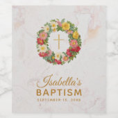 Meisje Doop Bloemen Marmeren Kruis in Roos Krans Wijn Etiket (Enkel label)