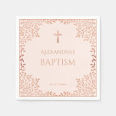 Meisje Doop Blush Roze Elegant Roos Gouden Bladere Servet (Voorkant)