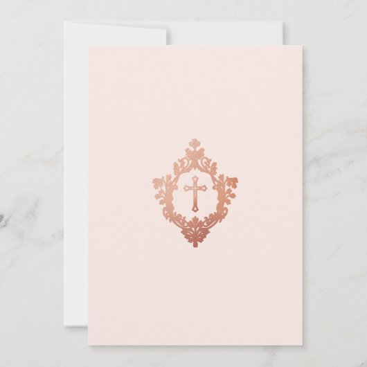 Meisje Doop Blush Roze Rose Goud Kruis in Crest Kaart (Achterkant)