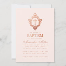 Meisje Doop Blush Roze Rose Goud Kruis in Crest