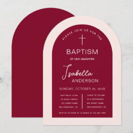 Meisje Doop Boog Burgundy Roze Moderne Script Kaart