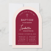 Meisje Doop Boog Burgundy Roze Moderne Script Kaart (Voorkant)