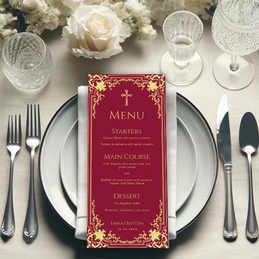 Meisje Doop Bourgondië Faux Gold Elegant Menu