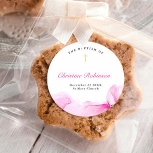 Meisje Doop Christening Roze Inkt Ronde Sticker