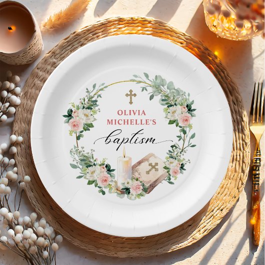 Meisje Doop Doop Bloemen Kruis Papieren Bordje