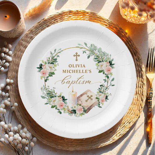 Meisje Doop Doop Bloemen Kruis Papieren Bordje