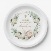 Meisje Doop Doop Bloemen Kruis Papieren Bordje (Voorkant)