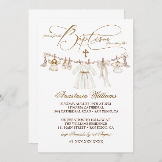 Meisje doop doop Boho uitnodiging (Voorkant / Achterkant)