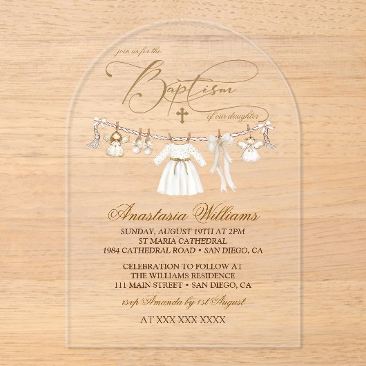 Meisje Doop Doop Uitnodiging Elegant (Voorkant)