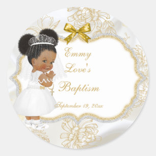 Meisje Doop Eerste Communie Gouden Kruis Etnisch Ronde Sticker