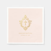 Meisje Doop Elegant Roze Gouden Kruis  Crest Servet (Voorkant)