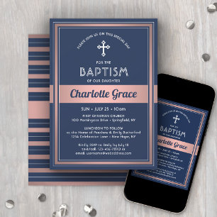 Meisje Doop Elegante Navy Blauwe Roze Roze Goud Kaart