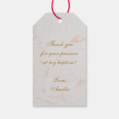 Meisje doop foto goud roze orchideeën bloemenmarme cadeaulabel (Achterkant)