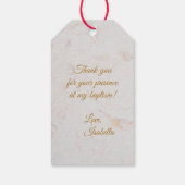 Meisje doop foto in Roos krans bloemenmarmer Cadeaulabel (Achterkant)