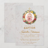 Meisje Doop Foto Roos Krans Kruis Marmeren Bloemen Kaart (Voorkant / Achterkant)