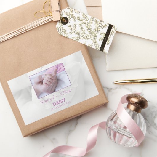 Meisje Doop Gefeliciteerd met Baby Gepersonaliseer Rechthoekige Sticker (Geschenken)