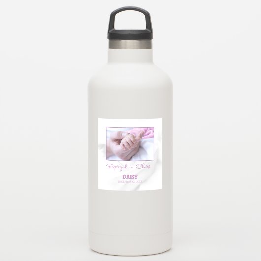 Meisje Doop Gefeliciteerd met Baby Gepersonaliseer Sticker (Waterfles)