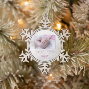 Meisje Doop Gefeliciteerd met Baby Gepersonaliseer Tin Sneeuwvlok Ornament