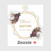 Meisje Doop Gouden Kruis Bourgondische Pioenen Blo Sticker (Vel)