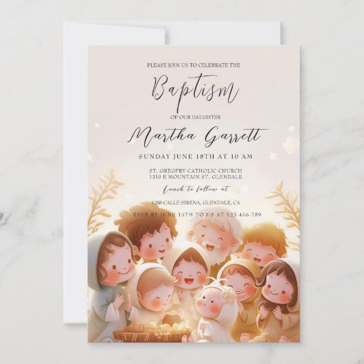 Meisje Doop Illustratie Familie En Kind Kaart (Voorkant)