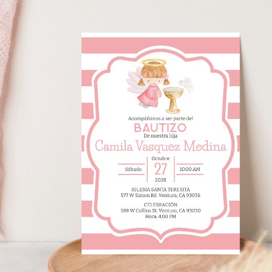 Meisje doop in Spaans Schattige Waterverf Angel Kaart