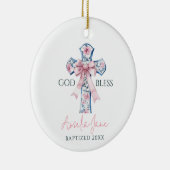 Meisje Doop Kruis Bow Keepsake God Bless Custom Keramisch Ornament (Rechts)