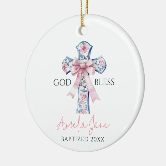 Meisje Doop Kruis Bow Keepsake God Bless Custom Keramisch Ornament (Links)
