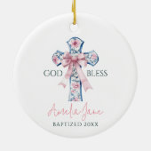 Meisje Doop Kruis Bow Keepsake God Bless Custom Keramisch Ornament (Achterkant)