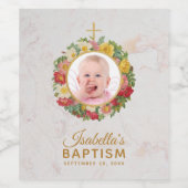 Meisje doop marmeren foto in Roos krans bloemig Wijn Etiket (Enkel label)