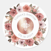 Meisje doop, Roos Gouden Bloemen Envelop Seal/Favo Ronde Sticker (Voorkant)