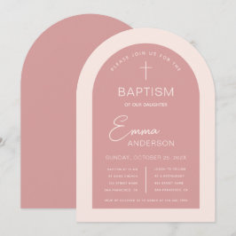 Meisje Doop Roze Boog Modern Script Dusty Roos Kaart