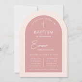 Meisje Doop Roze Boog Modern Script Dusty Roos Kaart (Voorkant)