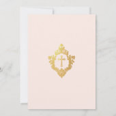 Meisje Doop Roze Faux Gouden Kruis in Crest Blush Kaart (Achterkant)