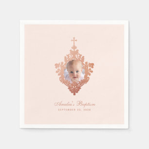 Meisje Doop Roze Goud Foto Vintage Elegante Blush Servet
