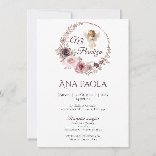 Meisje Doop Uitnodiging in het Spaans Boho (Voorkant)