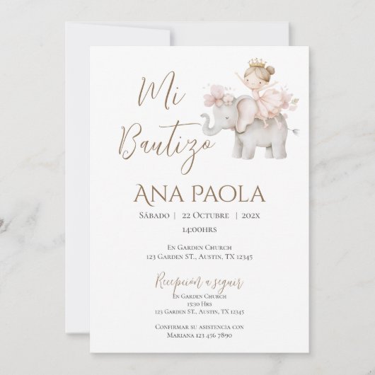 Meisje Doop Uitnodiging in het Spaans Boho (Voorkant)