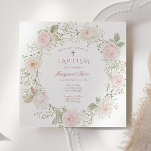 Meisje Doop Uitnodiging met Baby's Adem en Roze Ro