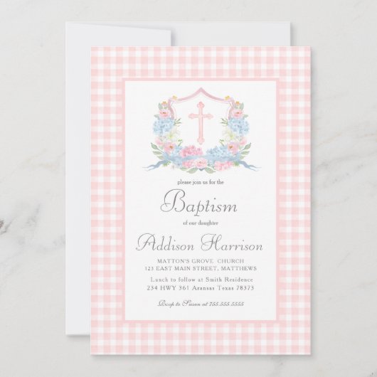 Meisje doop uitnodiging, Preppy Southern Baptism Kaart (Voorkant)