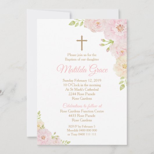 Meisje Doop Uitnodiging Roos Doopuitnodiging (Voorkant)