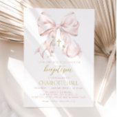 Meisje Doop Uitnodiging, Roze Boog Eerste Communie Kaart