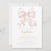 Meisje Doop Uitnodiging, Roze Boog Eerste Communie Kaart (Voorkant)