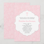 Meisje doop uitnodiging | trendy roze damast (Voorkant / Achterkant)
