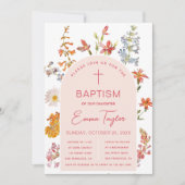 Meisje Doop Wildflowers Roze Boog Doop Kaart (Voorkant)